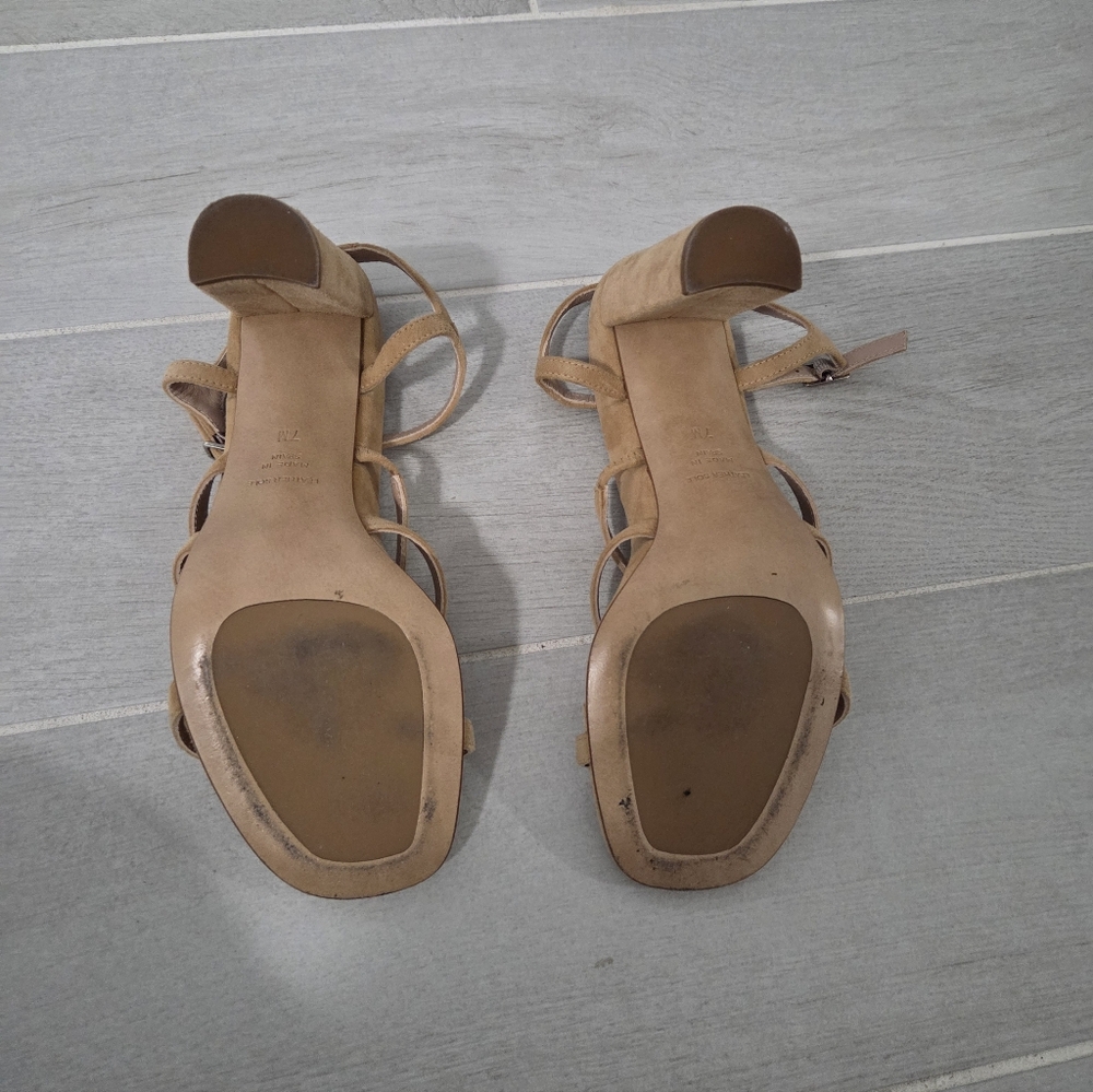 Nude Tan Strappy Block Heel Sandals No Box - Picture 6 of 6